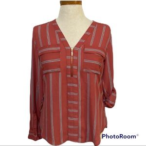 Express striped adjustable sleeve v neck top. Size small